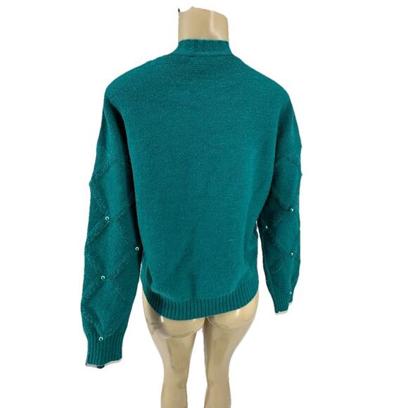 NEW Nanette Lepore Small Women Pullover Pearl Sweater In Deep Lake Cropped 2-12 - Picture 4 of 11